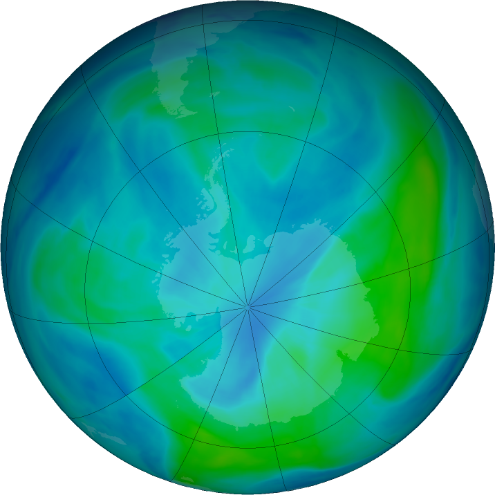 Antarctic ozone map for 06 March 2019